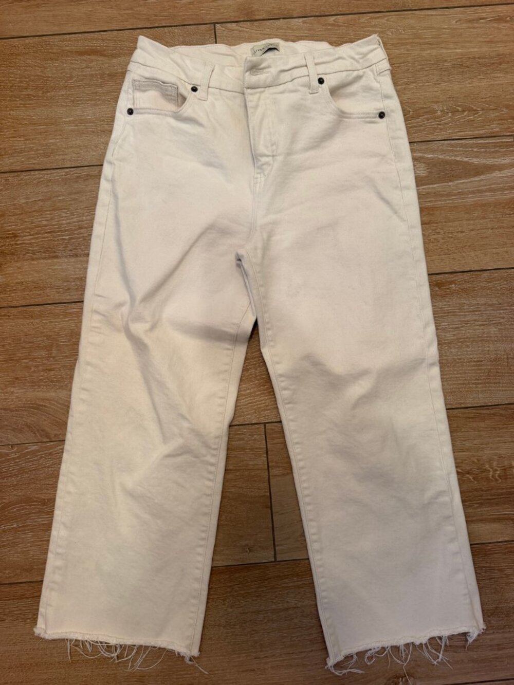 Oliver Logan Cream Ecru Cropped Wide Leg Jeans 30P Frayed Hem
